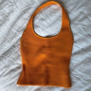 Babaton Orange Sculpt Knit Backless Halter Neck Tank Top